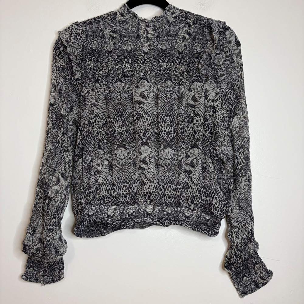 Free People Snakeskin Print Mock Neck Long Sleeve Blouse Top‎ Medium
